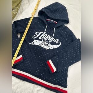 Tommy Hilfiger Cropped Hoodie Women’s Medium Navy Polka Dot Logo Pullover